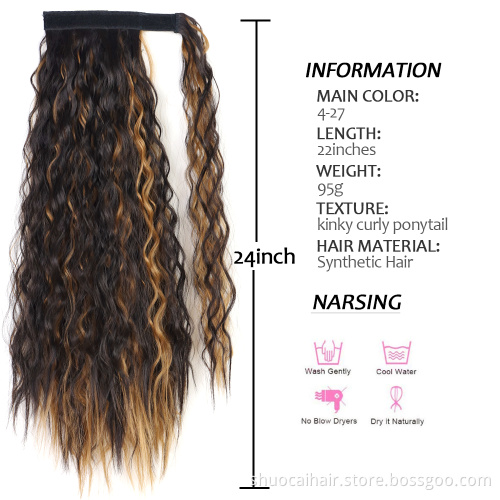 Straight And Kinky Curly Long Wavy Pocket Ponytail Wrap on Clip Hair In synthetic Hair Extension Pony Tail Fack Hair Extension